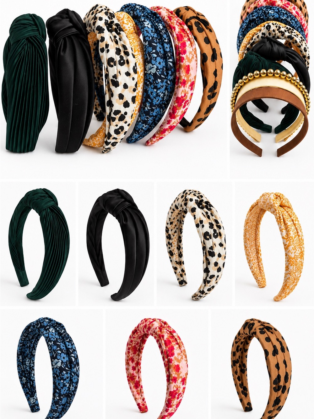Women’s Headband Bundle - Knotted & Printed Styles - Floral, Leopard, Satin